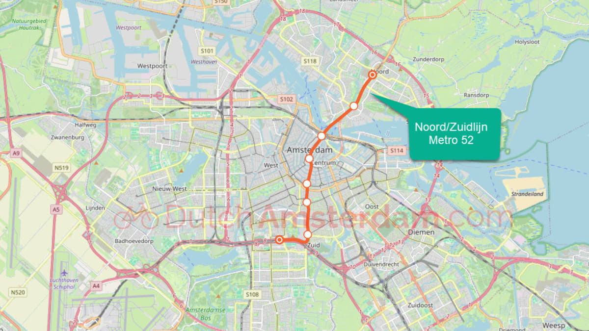 North-South Metro Line 52 zips you across Amsterdam in just 15 minutes