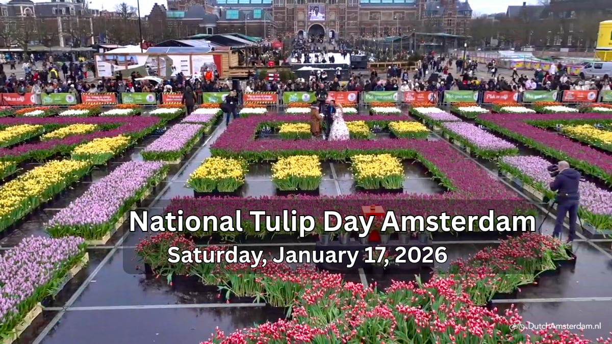 Impromptu field of tulips at Museumplein in Amsterdam for National Tulip Day, January 17, 2026.
